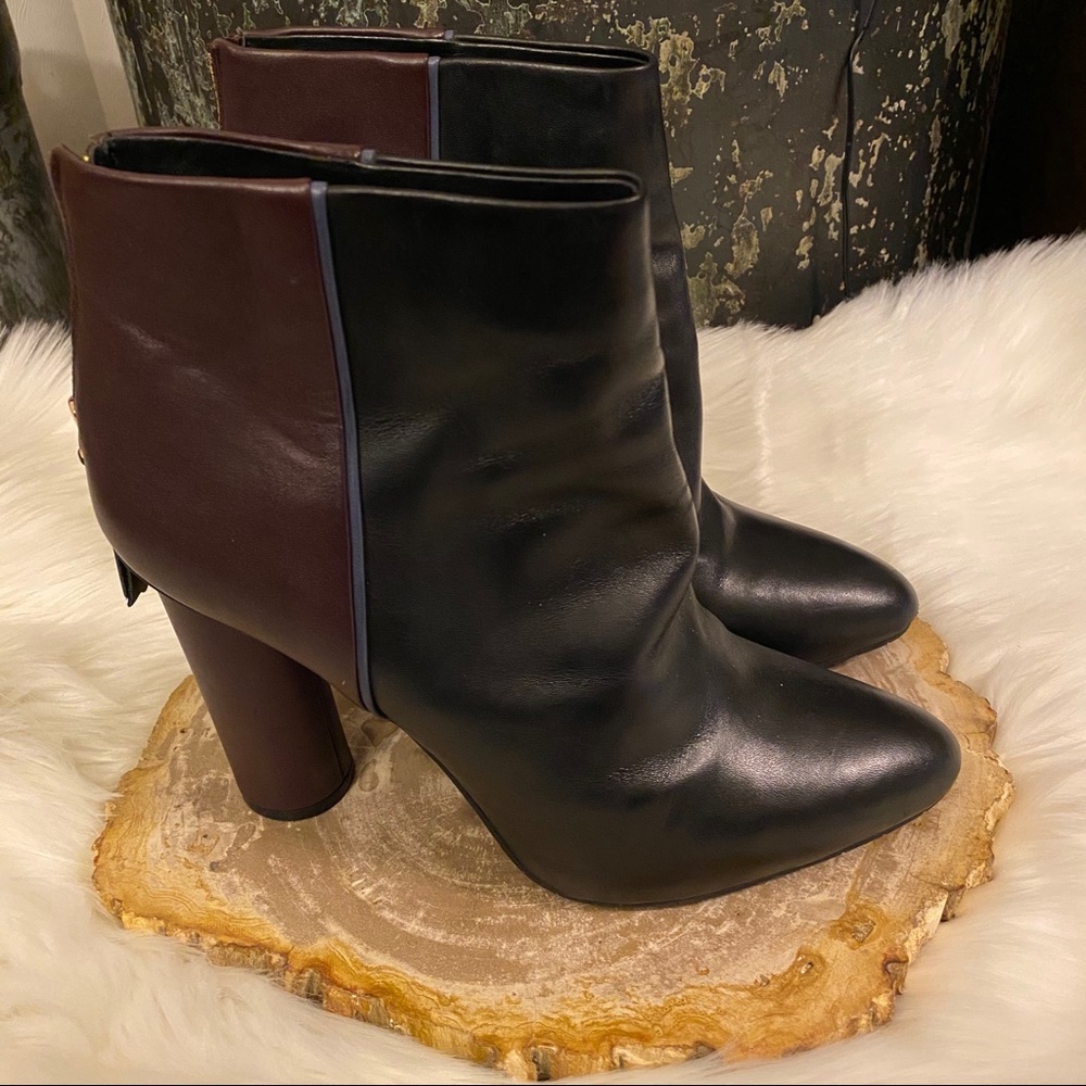 CAbi Black and Burgundy Ankle Boots